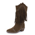 new pointed-toe rivet mid-heel v-cut knight boots - autumn retro cross-border chunky heel plus size high boots for women