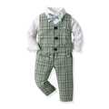 New arrival: factory direct british style boys' plaid vest, shirt, and trousers set - perfect for first birthday celebrations and formal occasions