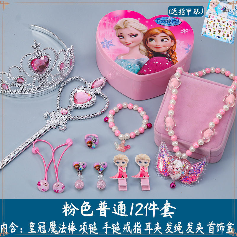 Crown Tiara Children's Little Princess Crown Magic Wand Hair Accessories Set Princess Elsa Necklace Girls Jewelry Box