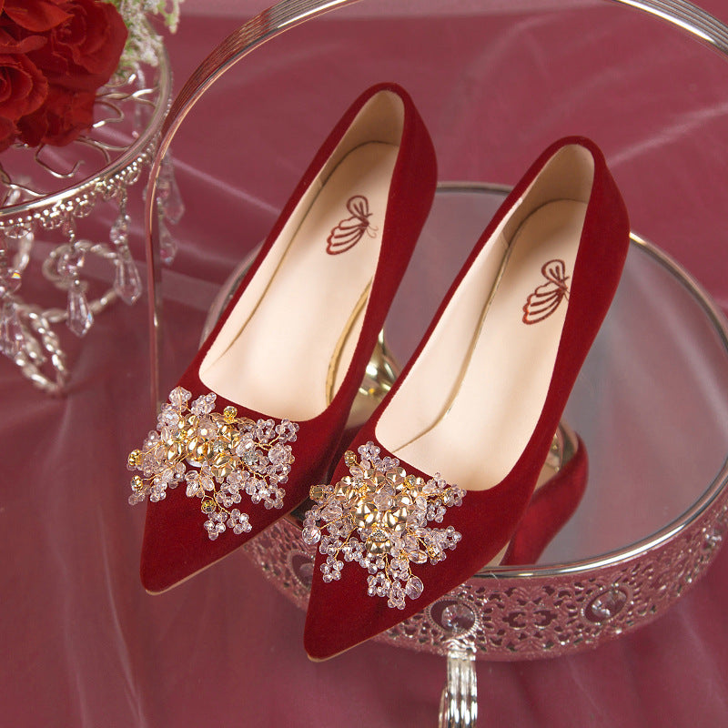 Wedding shoes bridal shoes red stilettos winter 2022 new arrival not tired feet chinese style xiuhe wedding shoes