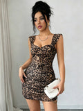 tknew arrival leopard print suspender dress pleated waist slimming lookslimming look hot girl style hip skirt
