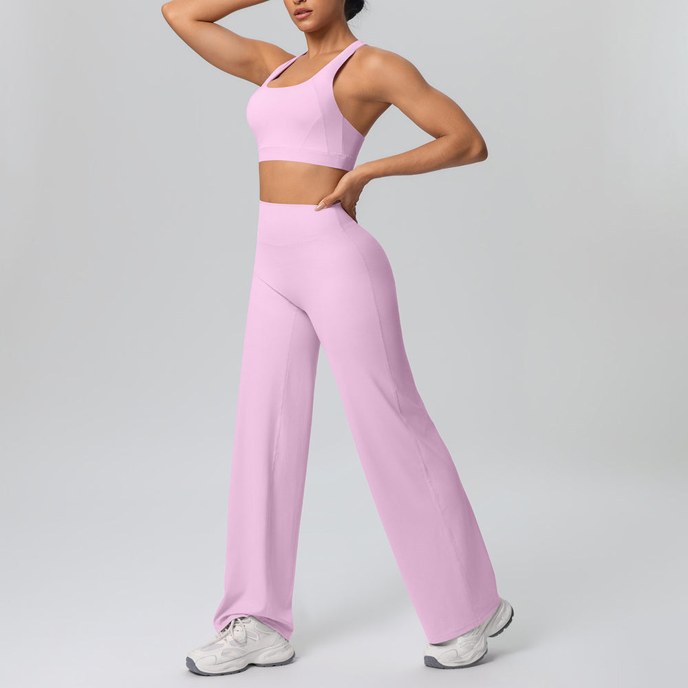Casual outerwear sexy back yoga wear high waist wide leg straight-legpantssuit running training fitness sportswear
