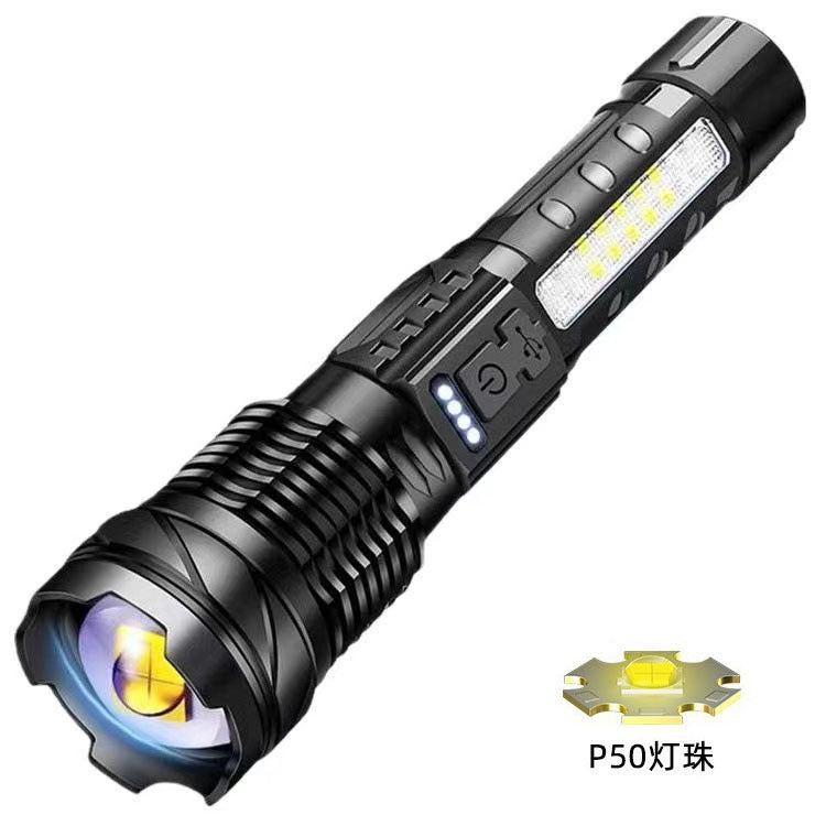 Cross-border explosive white laser flashlight multi-function zoom outdoor warning side light strong light working search flashlight