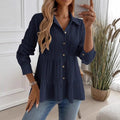Shipped: new solid color casual textured long-sleeve button-down shirt for us & european cross-border e-commerce ()