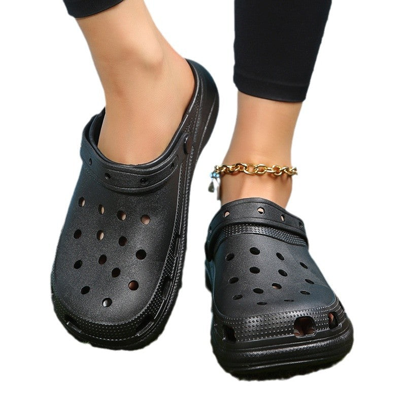 Thick solepvc crocs women's summer outwearplatform shoes bottom toe cover half drag non-slipfashion heightened beach sandals