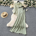Eleganttwo-piece set women's niche style lazy style outer wear thin looselong sleeves sun protection shirt outwear + suspender dress