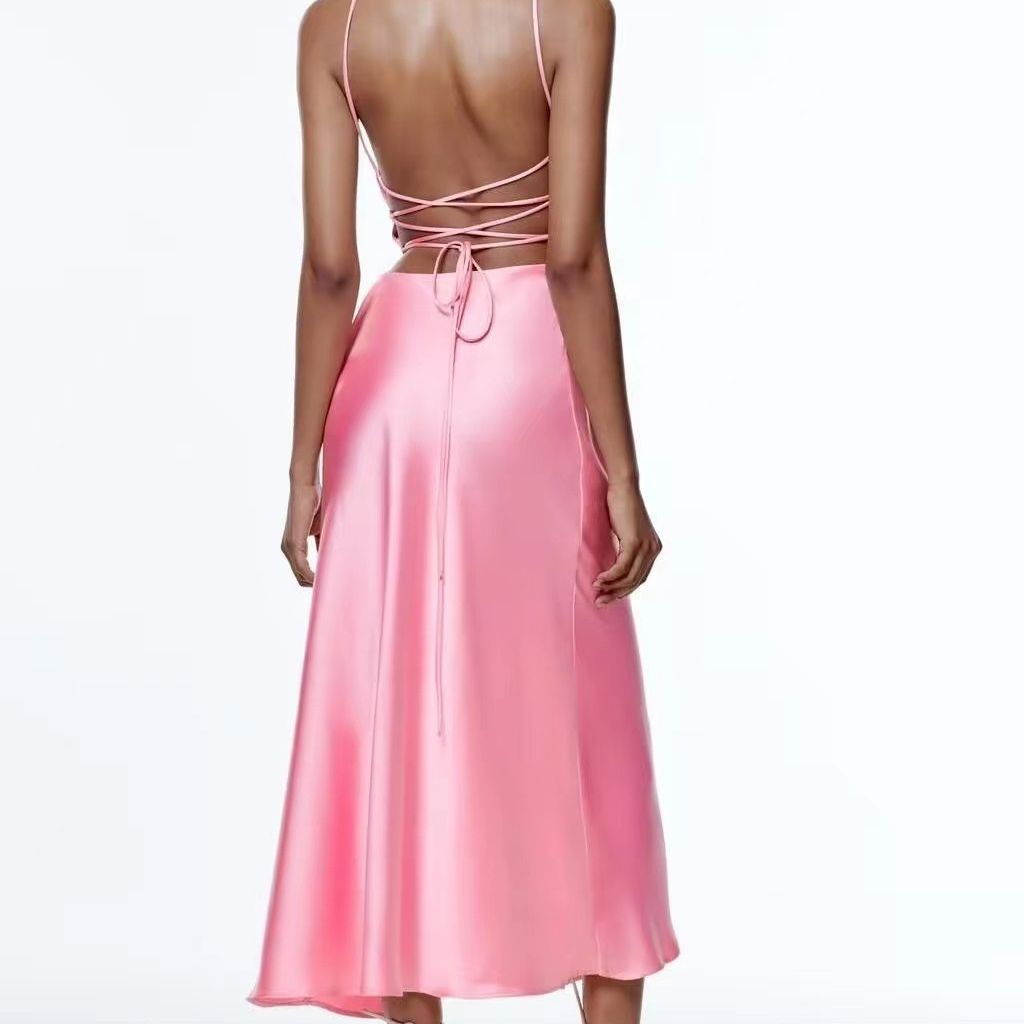 SDM04 new product Z home with the same suspender, silky slit backless dress,  wholesale, one piece is sent on behalf of Europe and the United States.