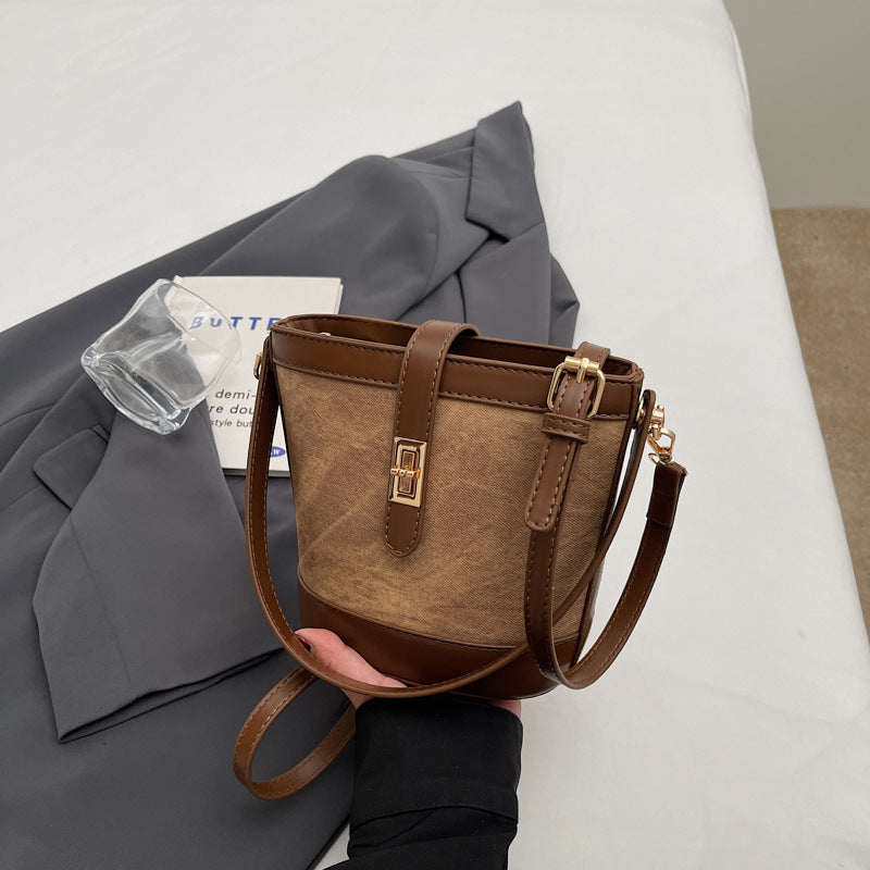 ins texture handbag women's 2025 new fashion small bag retro bucket bag shoulder bag messenger bag