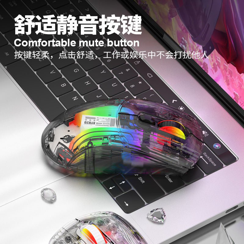 Dazzling silver fox xyh20rgb wireless bluetooth tri-mode transparent mechanical mouse - silent gaming mouse for women