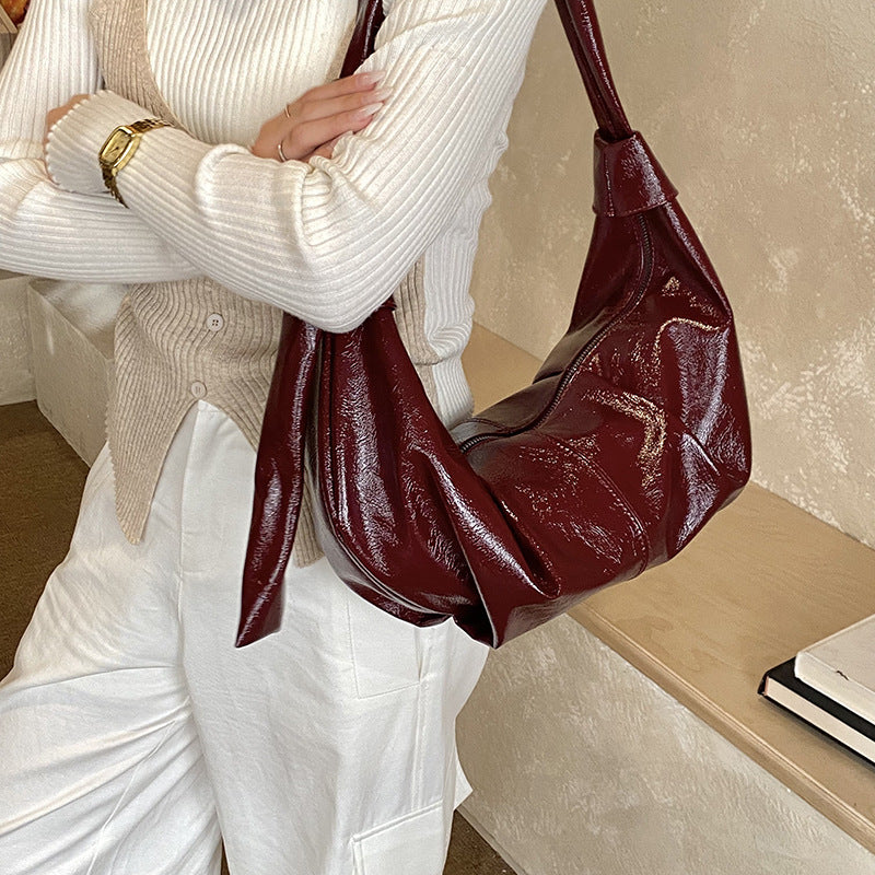 Retro pleated dumpling bag korean niche style oil wax leather satchel bag new arrival hot selling women's bag shoulder underarm bag