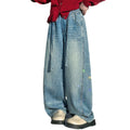 Girls'  high-waisted rhinestone denim jeans - spring/autumn street style, super stylish, seriously leg-lengthening, scalloped hem, mid-to-large size kids' clothing
