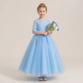 European and american style flower girl dress long sleeve princess children's wedding dress tutu girl's princess dress three-quarter sleeve summer