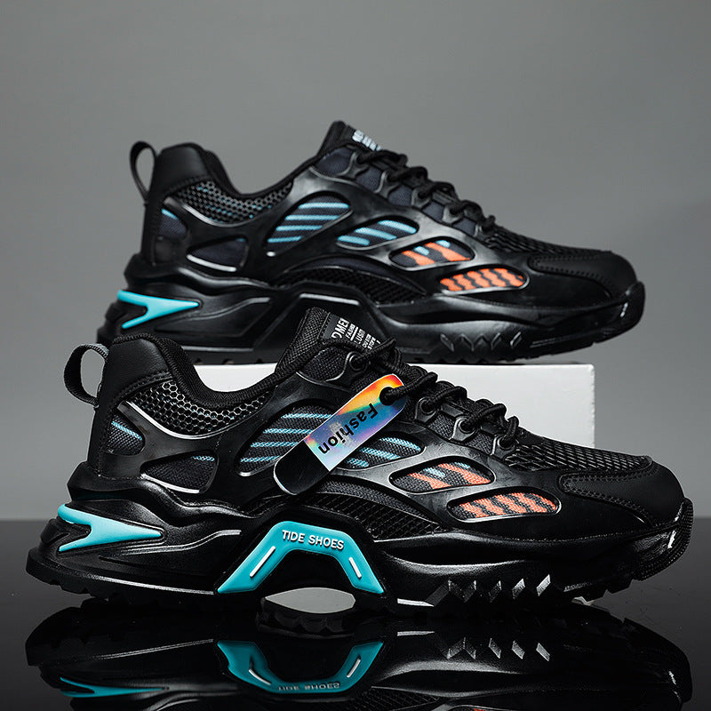 Men's spring breathable 2025 new versatile mesh athletic casual running height increasing black dad shoes - trendy ins style