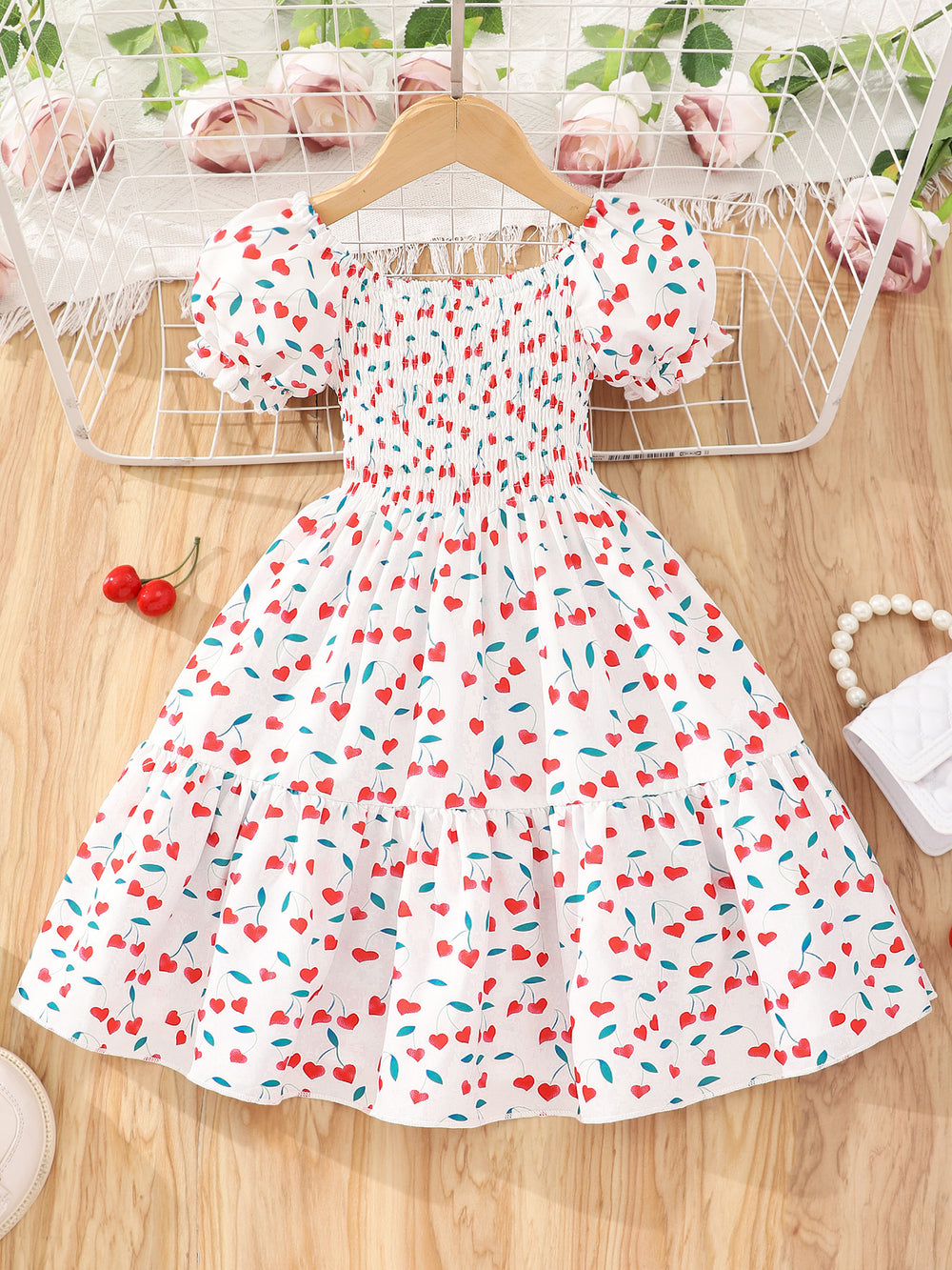 Kids' short-sleeve printed smocked dress - fresh & sweet country style
