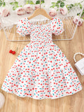 Kids' short-sleeve printed smocked dress - fresh & sweet country style