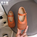 Vancahao girls' knitted leather shoes -  summer new arrivals: korean-style grandma shoes, open-toe sandals for kids