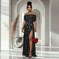 C7743 cross-border   fashion women's polka dot slit party vacation bodycon dress