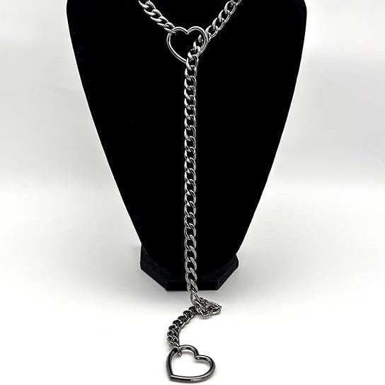 European and american new lariat heart necklace o-ring sliding chain necklace hip hop punk rock stainless steel pendant