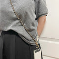 Mobile phone lanyard small fragrant pearl pickup chain long crossbody mobile phone hanging chain metal leather pendant bag chain
