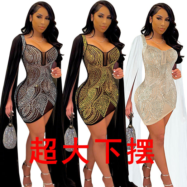 VK2203 European and American  women's clothing, hot diamonds, perspective, slim fit, dress eBay