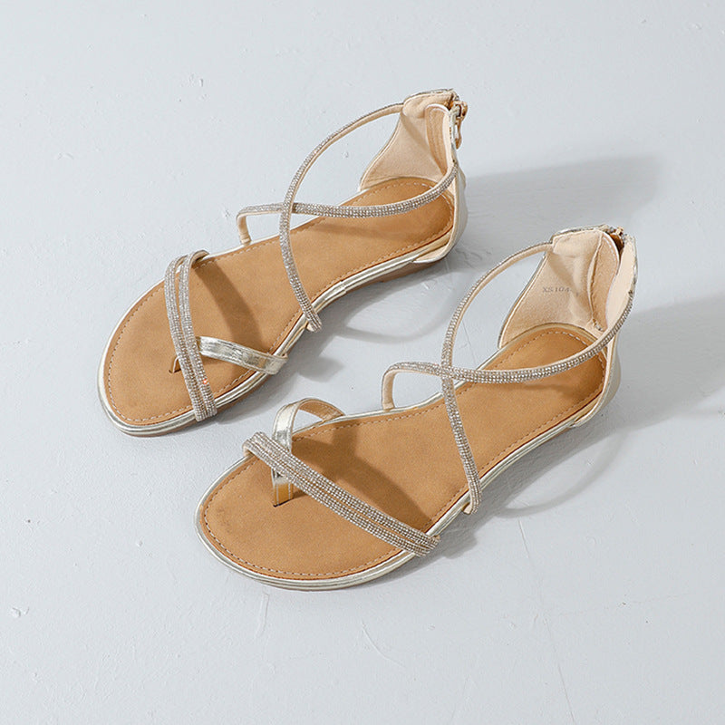 New arrival: trendy women's sandals - roman style, wedge heel, rhinestone embellishments, and criss-cross straps