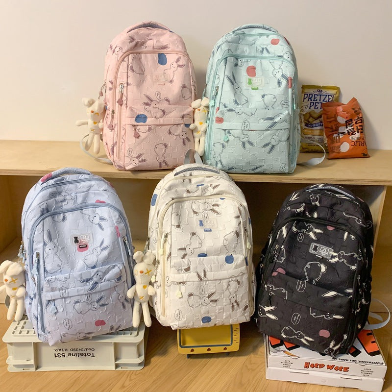 School bag female ins Mori Korean version printed junior high school student backpack high value college student lightweight backpack