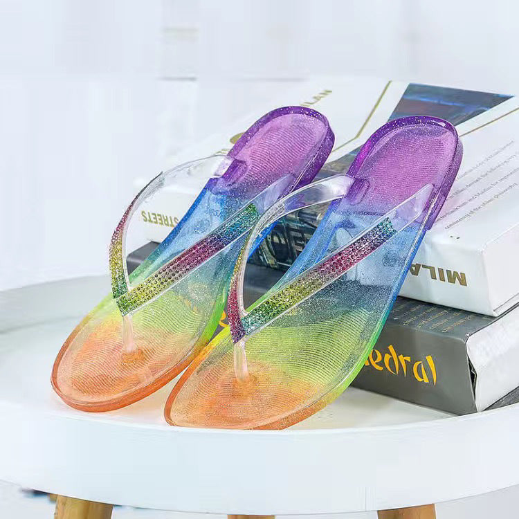 2024 summer women's flip-flops: new fashion candy colors, cute & trendy flat crystal thong sandals