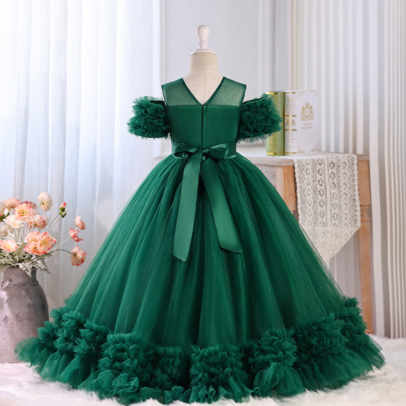 European and american style  girls' dress - mesh off-the-shoulder elegant birthday tutu dress - ready to ship