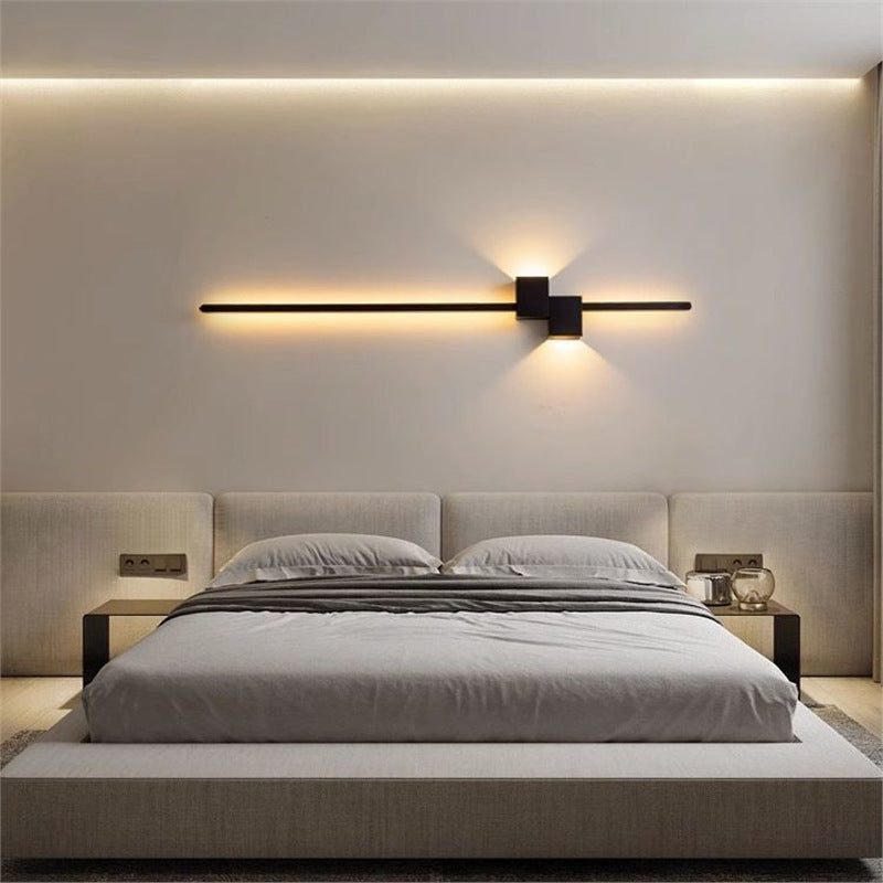 Wall lamp bench living room background wall grids modern casualnormcoreaccessible luxury one-shaped bedroom aisle bedside lamp
