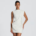 European and american women's clothing  summer new arrival casual solid color sleeveless asymmetrical ribbon slim fit backless dress - export quality