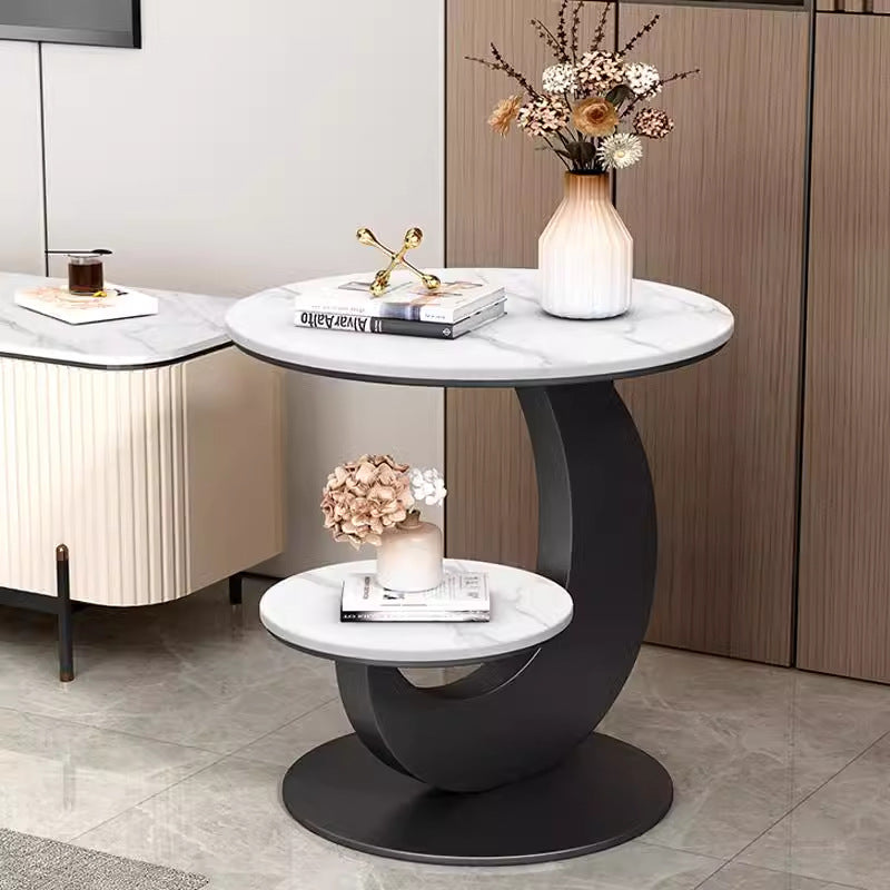 Accessible luxury slate sofa side table casual modern double-layer corner table small round table creative balcony coffee table bedside table round table