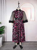 new arrival  african women's plus size cross-border trade three-quarter sleeve black feather lapel printed dress