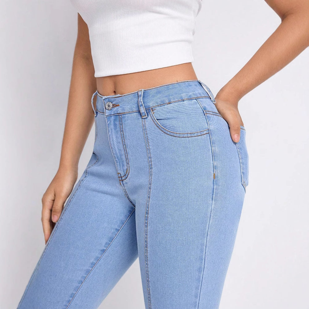 55--15606#  cross-border women's fashion european and american export ins blue high-waisted slimming skinny jeans