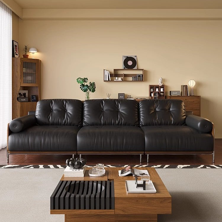 Used leather sofa, living room retro style italian high-end home straight-row small apartment three-seater cowhide sofa
