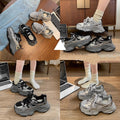 Black chunky platform sneakers for women, autumn/winter 2026 new collection, petite height increasing casual athletic shoes, soft sole fleece-lined women's footwear