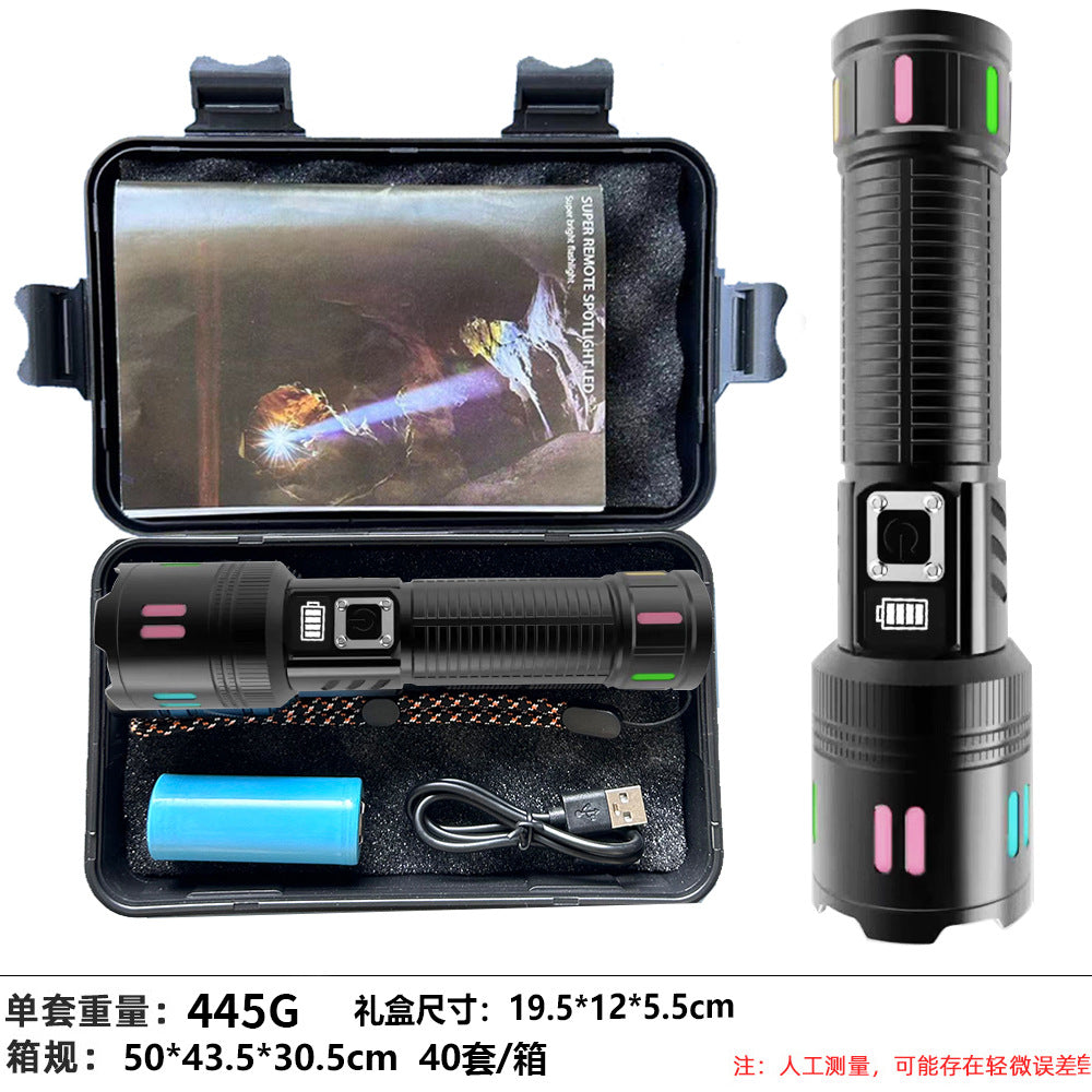 Cross-border strict selection of white laser flashlight outdoor emergency long battery life telescopic zoom remote digital display strong light flashlight