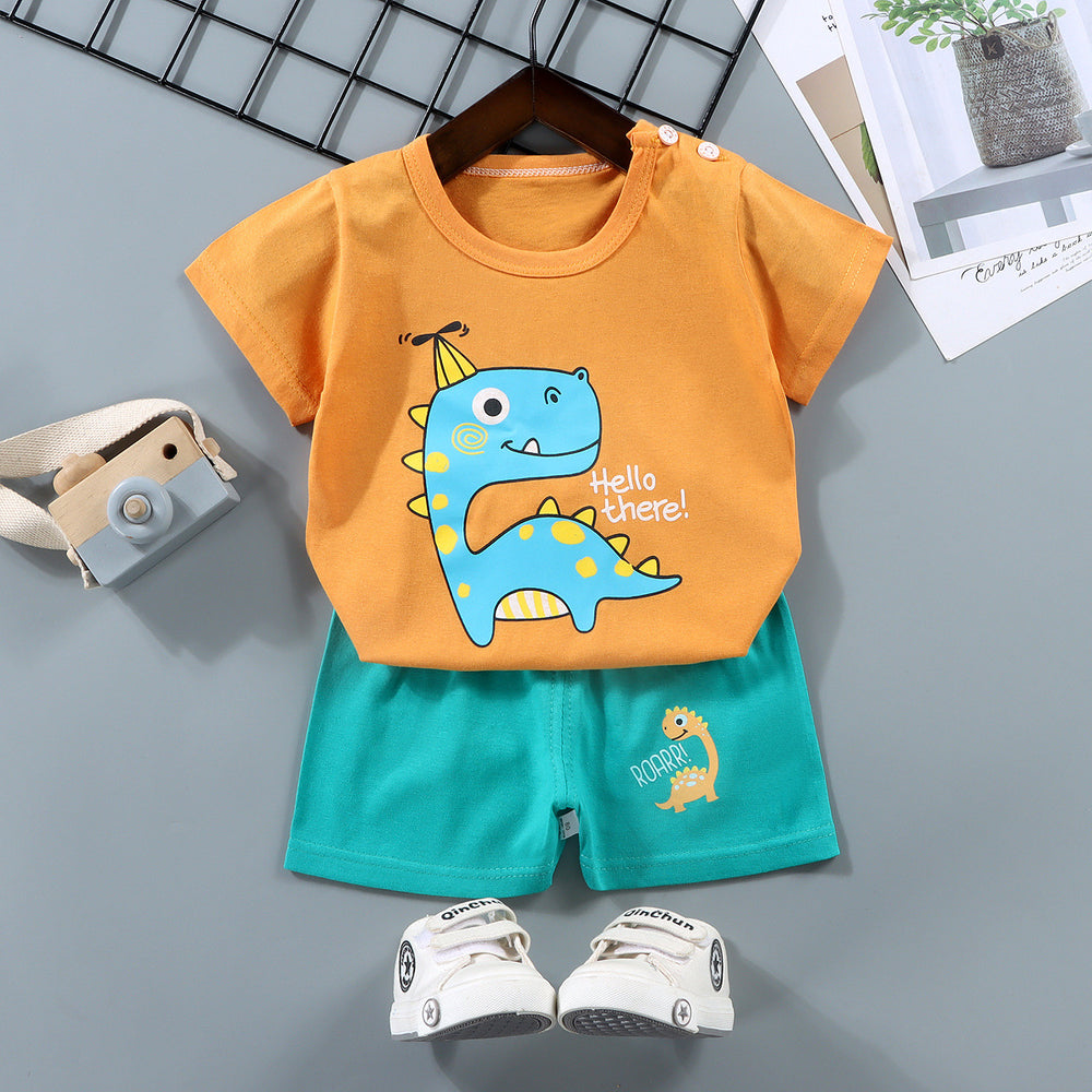 Kids' short-sleeve set: 100% cotton boys' t-shirt & baby summer outfit - girls' shorts, infant clothing, wholesale summer apparel
