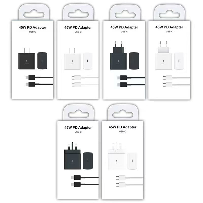 Suitable for samsung charger pd45w mobile phone fast charging head european standard american standard 25w samsung charging head set data cable