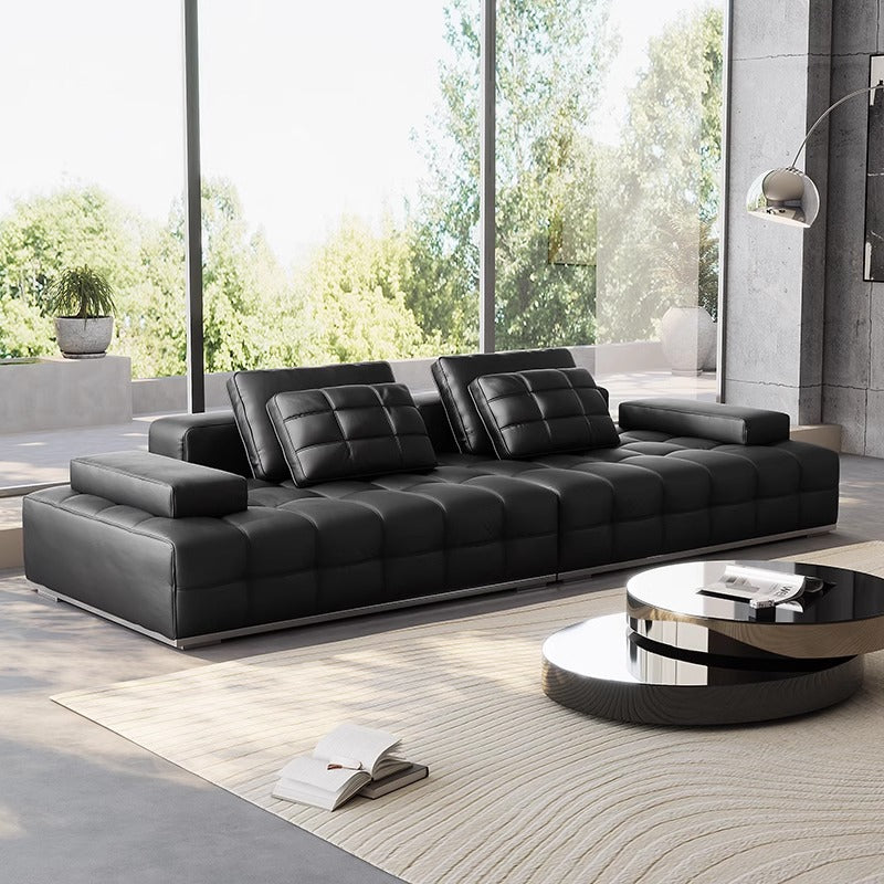 Lawrence straight leather sofa italian normcore living room large apartment house designer black leather sofa