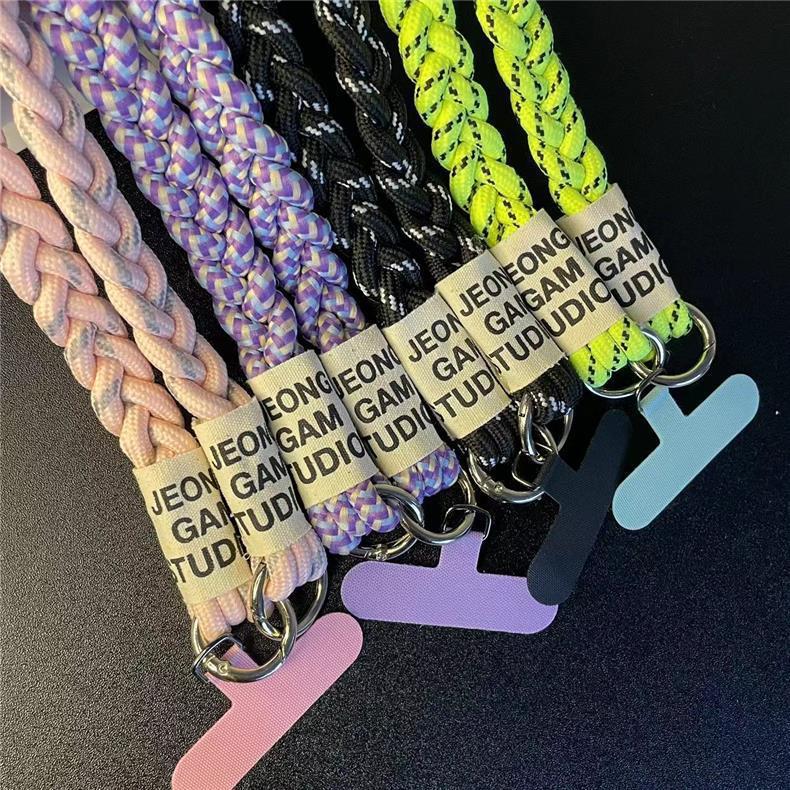 Three-strand braided thickened ponytail long crossbody rope can be carried by men and women outdoor handmade strong cable stitch mobile phone lanyard