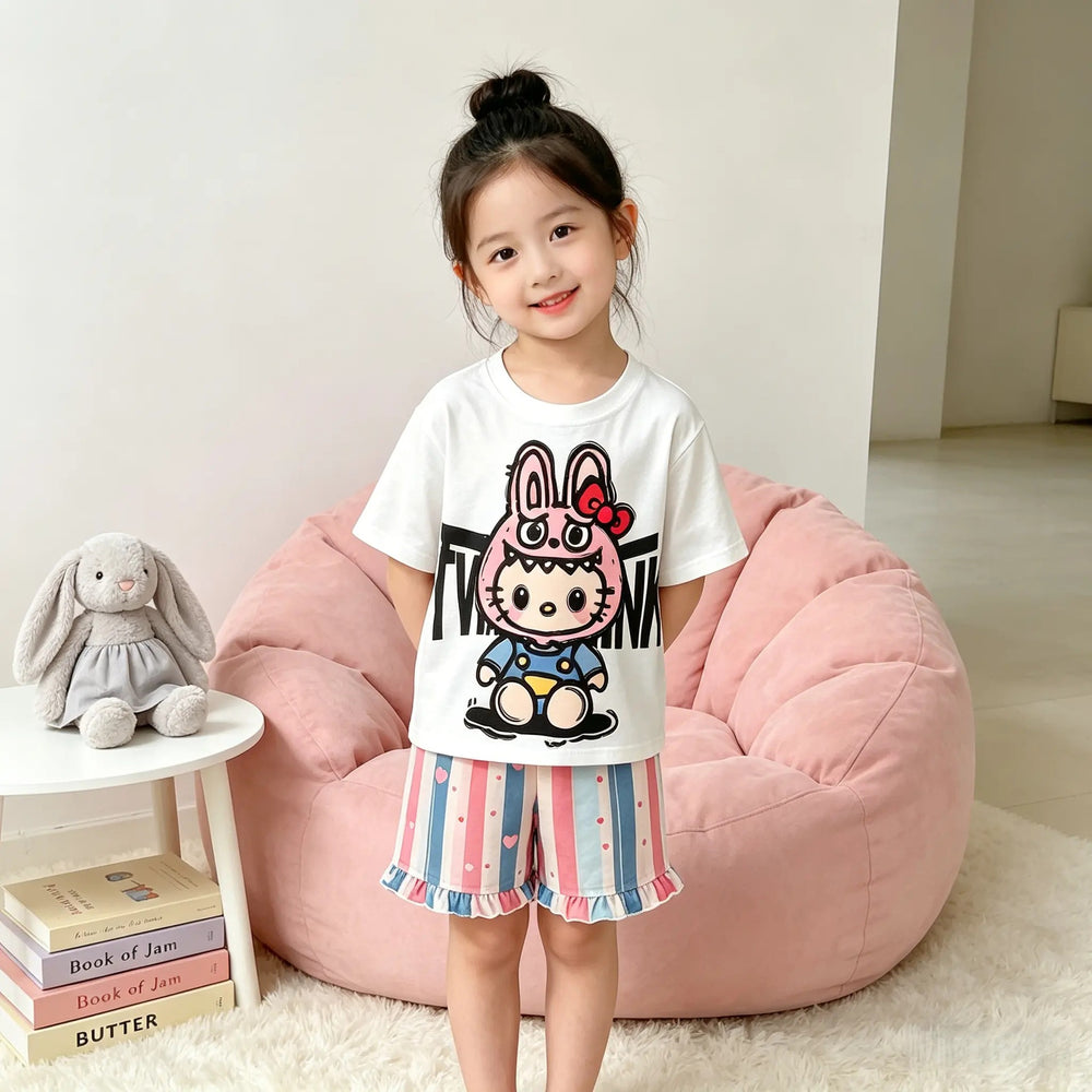 【matching family set】girls' sweet & cool pajama set - summer style, breathable short-sleeve loungewear for kids, matching family outfit, perfect for air-conditioned rooms