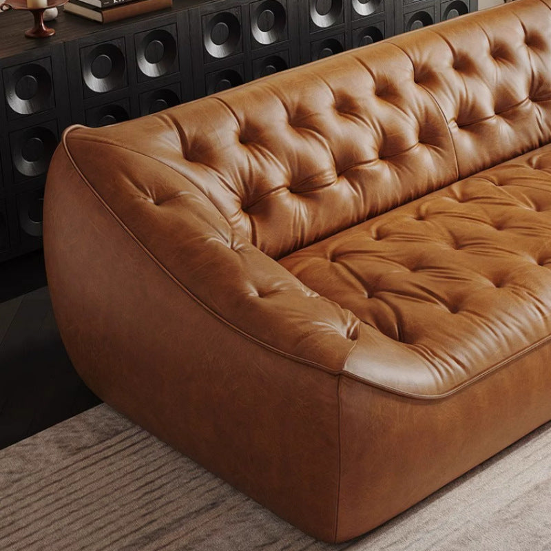Oil wax genuine leather sofa small apartment living room straight row double slot three slot medieval style first layer cowhide sofa