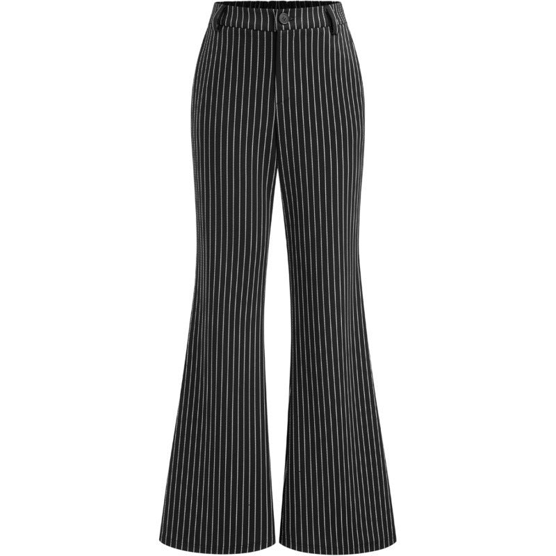 retrostripeshigh waistslimming look flared pants  spring new arrivalpolo collar shirttwo-piece set