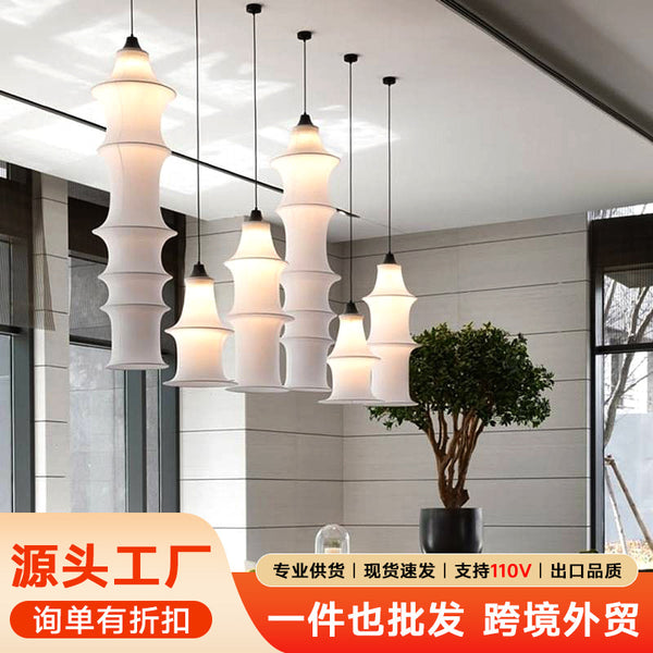Nordic silk fabric bamboo chandelier model room tatami creative long shape personalized bamboo long lantern new Chinese style