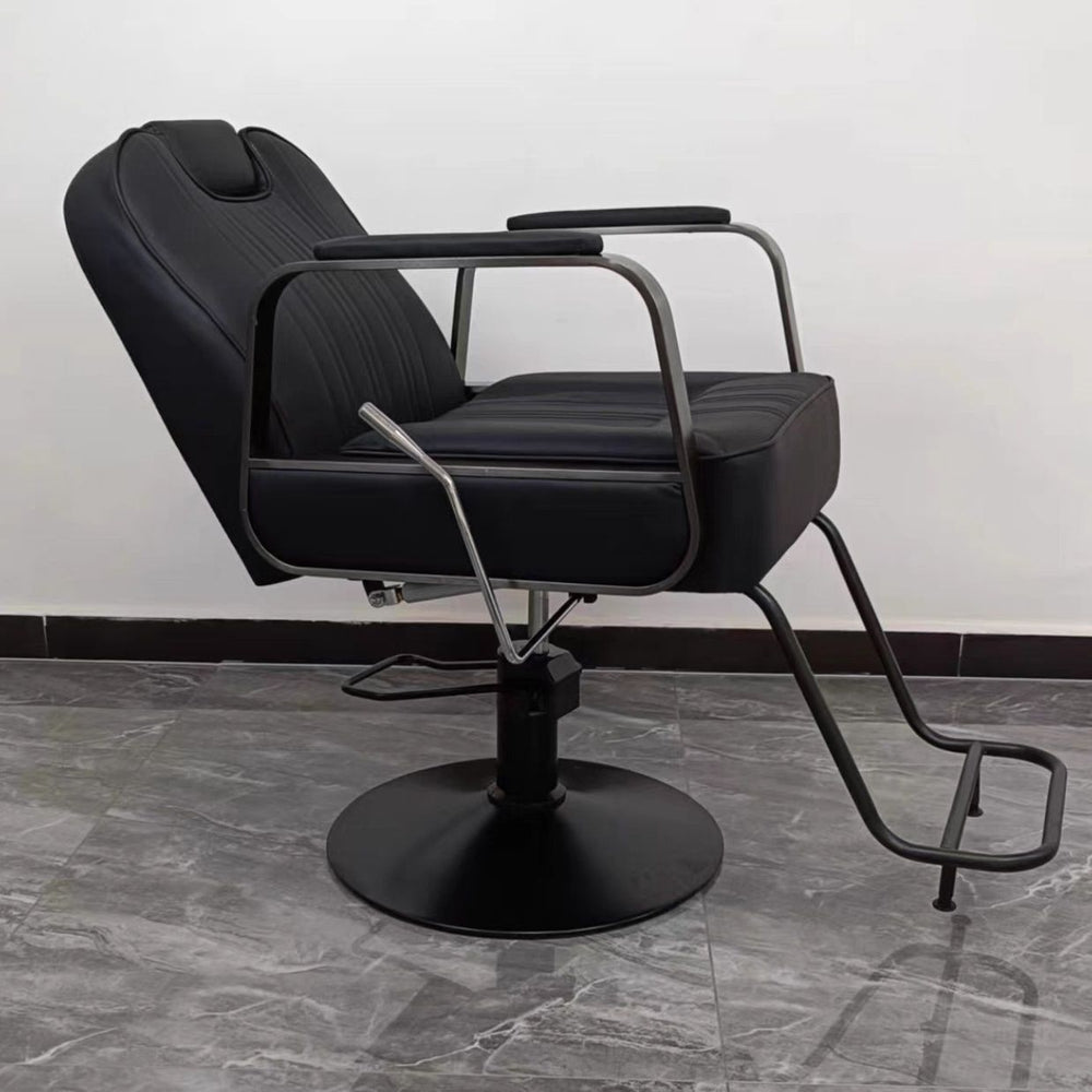 Reclining barber chair - professional salon hair cutting chair with swivel, perm & dyeing cap, stainless steel - ideal for barbershops & salons