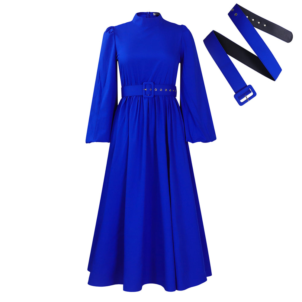D491  women's winter new arrival: semi-high neck, long sleeve, cinched waist, elegant, slimming, a-line foreign trade dress