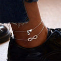 hot-selling foot jewelry 26 english letters alloy 8-figure infinite love heart anklet double-layer jewelry wholesale