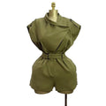 European and american cross-border women's fashion:  summer new arrival - elegant, designer, tie-waist, versatile solid color short jumpsuit