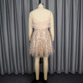 fashionsexytube top evening dress one-line collar off-the-shoulder mesh patchworksequin party dressdress