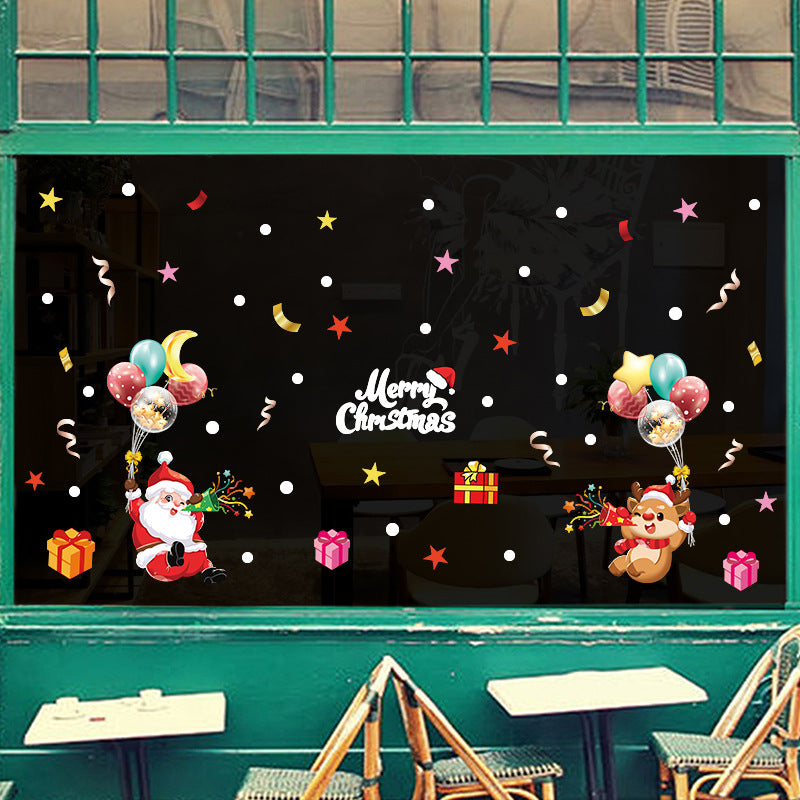 Christmas decoration glass door sticker window arrangement Santa Claus snowflake elk colorful balloon glue-free static sticker